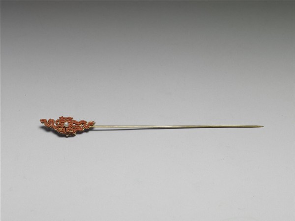 珊瑚米珠囍字首鍍金針簪