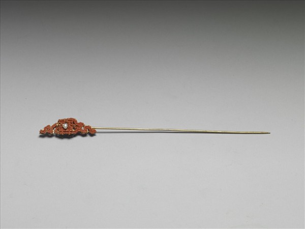 珊瑚米珠囍字首鍍金針簪