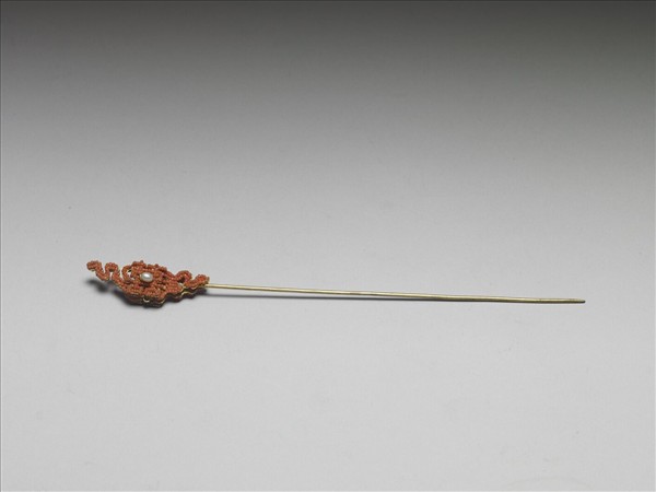 珊瑚米珠囍字首鍍金針簪