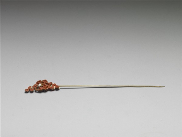 珊瑚米珠囍字首鍍金針簪