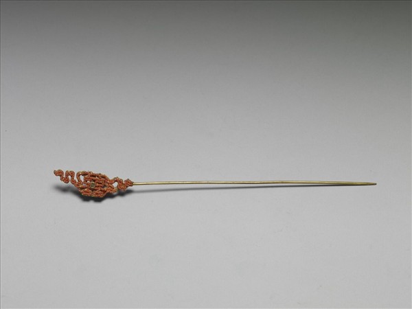 珊瑚米珠囍字首鍍金針簪