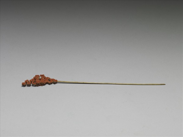 珊瑚米珠囍字首鍍金針簪