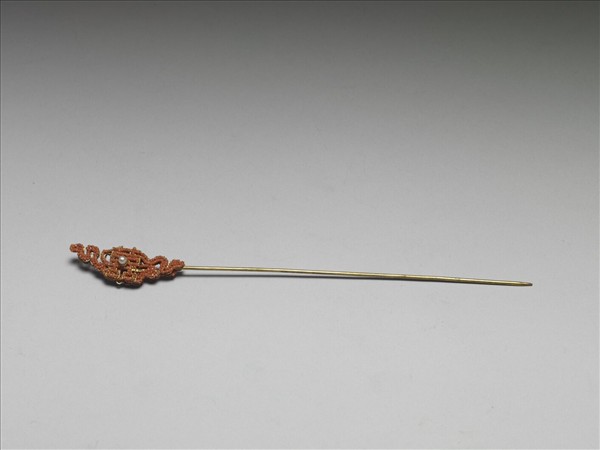 珊瑚米珠囍字首鍍金針簪