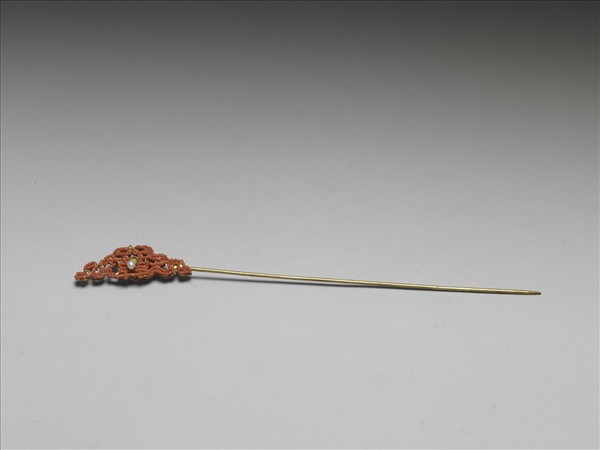 珊瑚米珠囍字首鍍金針簪