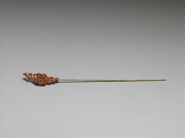 珊瑚米珠囍字首鍍金針簪