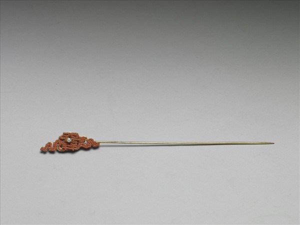 珊瑚米珠囍字首鍍金針簪