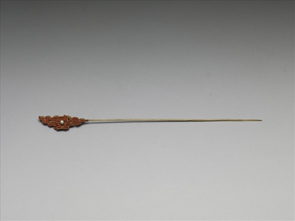 珊瑚米珠囍字首鍍金針簪