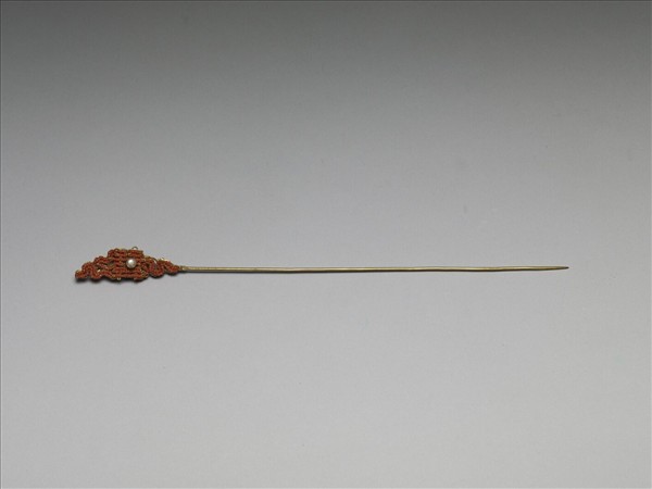 珊瑚米珠囍字首鍍金針簪