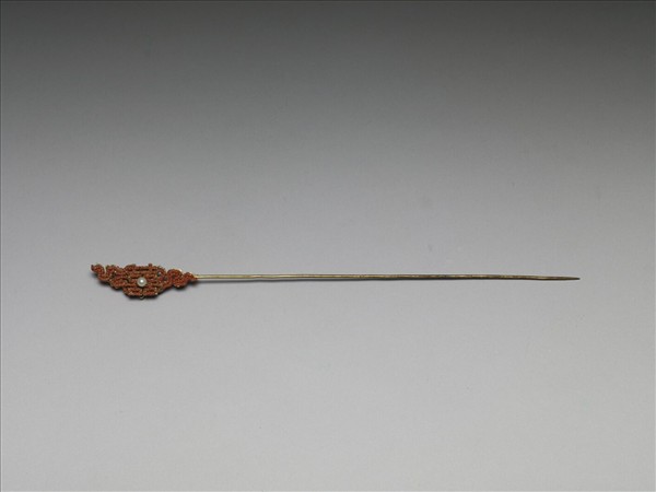 珊瑚米珠囍字首鍍金針簪