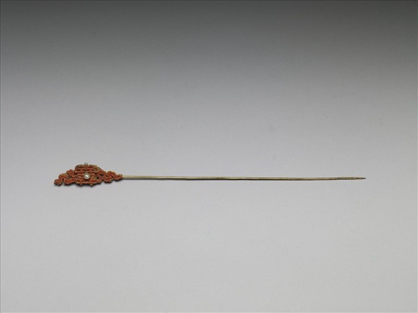 珊瑚米珠囍字首鍍金針簪