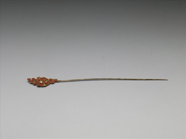 鍍金珊瑚珠囍字首簪