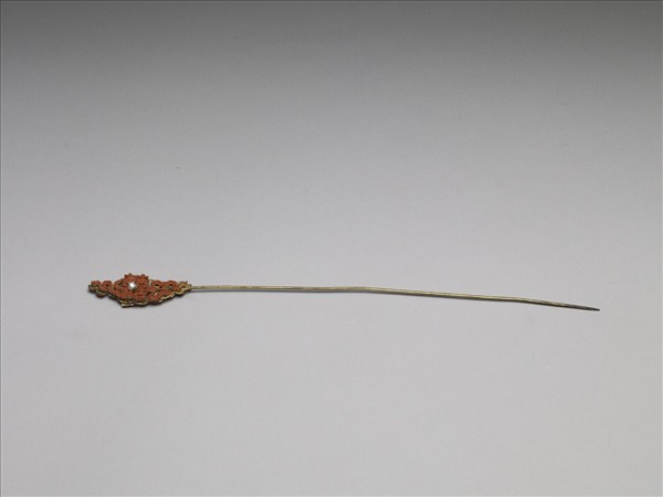 珊瑚米珠囍字首鍍金針簪