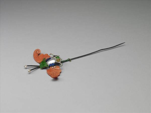 珊瑚翠玉嵌珠蝙蝠簪