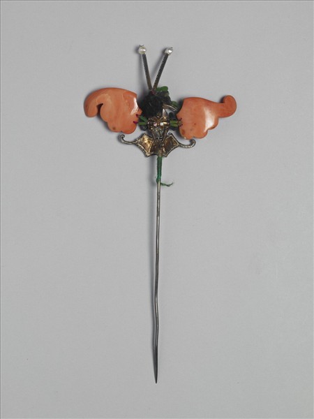 珊瑚翠玉嵌珠蝙蝠簪