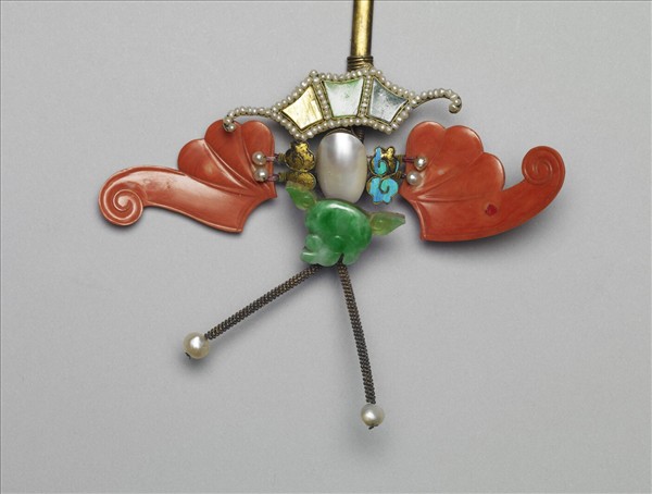 珊瑚翠玉嵌珠蝙蝠簪