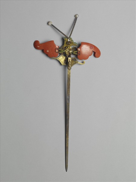 珊瑚翠玉嵌珠蝙蝠簪