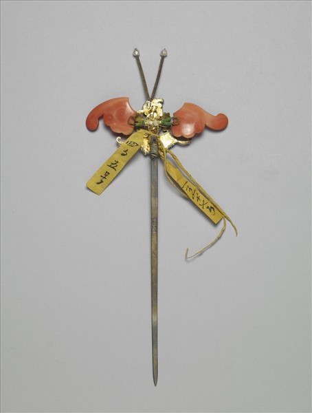 珊瑚翠玉嵌珠蝙蝠簪