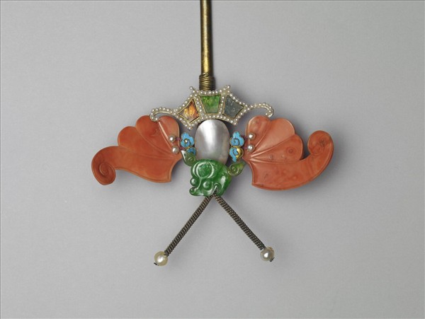 珊瑚翠玉嵌珠蝙蝠簪