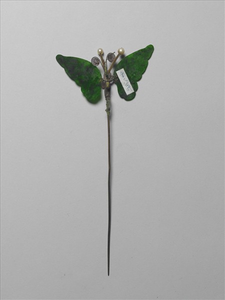 翠玉鑲珠蝴蝶花簪