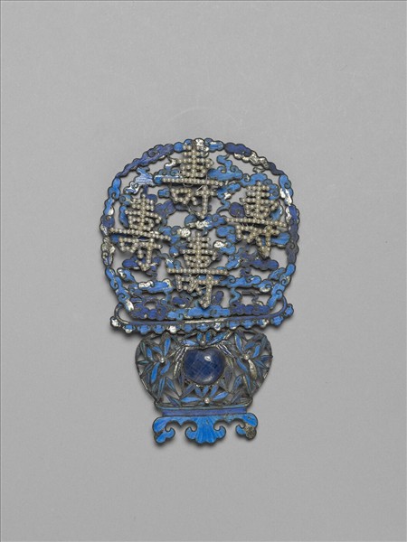 銀點翠嵌珠寶壽字花籃式鈿花