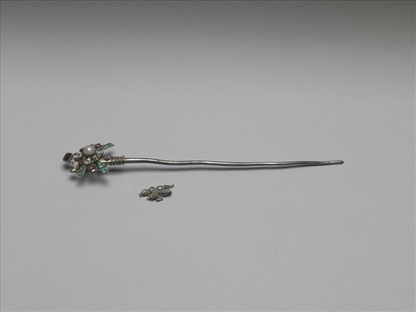 銀嵌玻璃蝶式簪