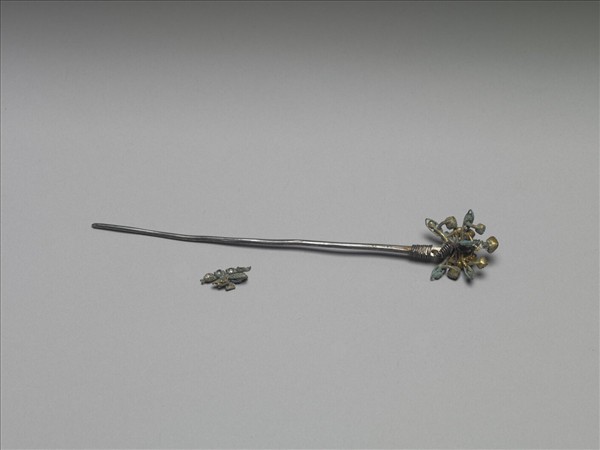 銀嵌玻璃蝶式簪