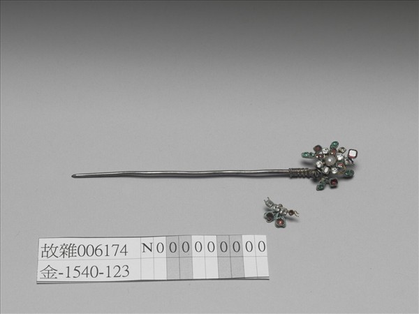 銀嵌玻璃蝶式簪