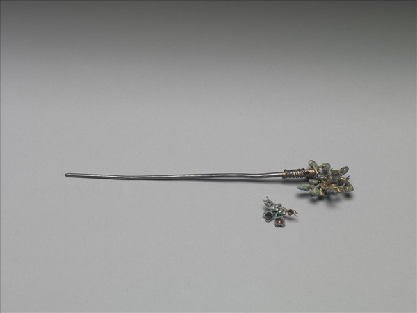 銀嵌玻璃蝶式簪