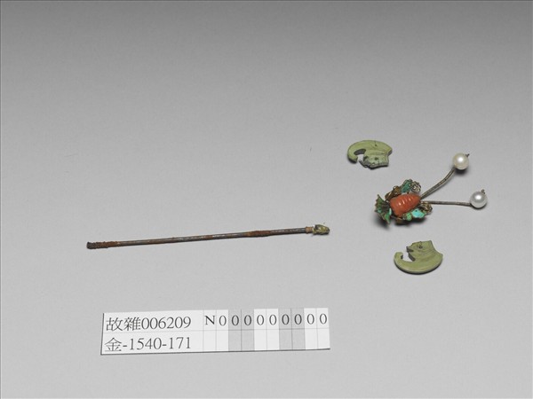 珊瑚松石蝠首銀腳簪