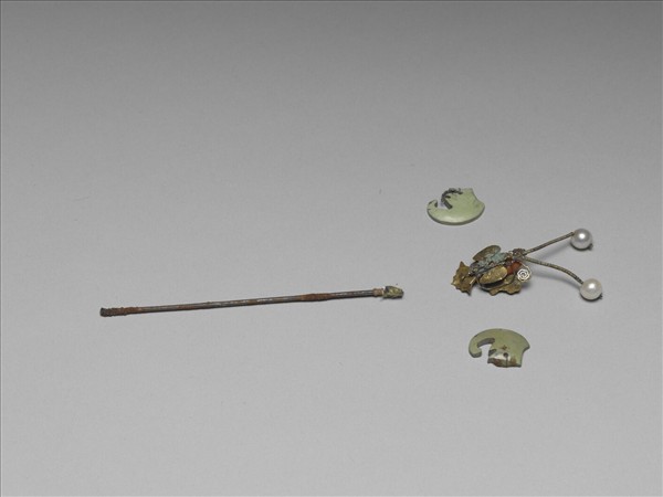 珊瑚松石蝠首銀腳簪