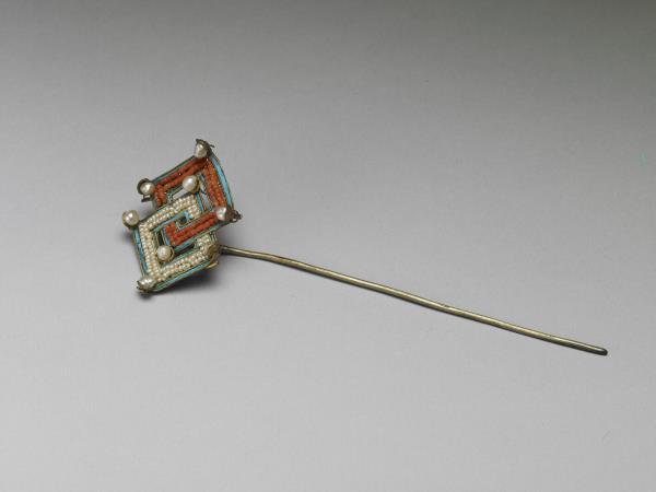 鍍金緝米珠方勝簪