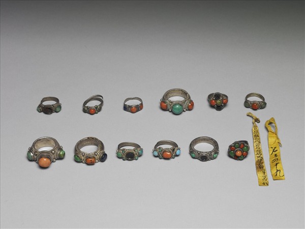 銀嵌珊瑚松石戒指