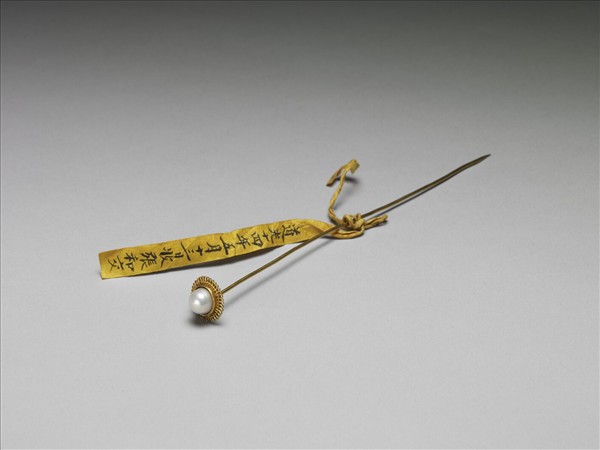 銀鍍金鑲珍珠花形簪