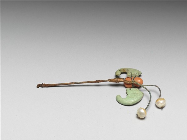 珊瑚松石蝠首銀腳簪