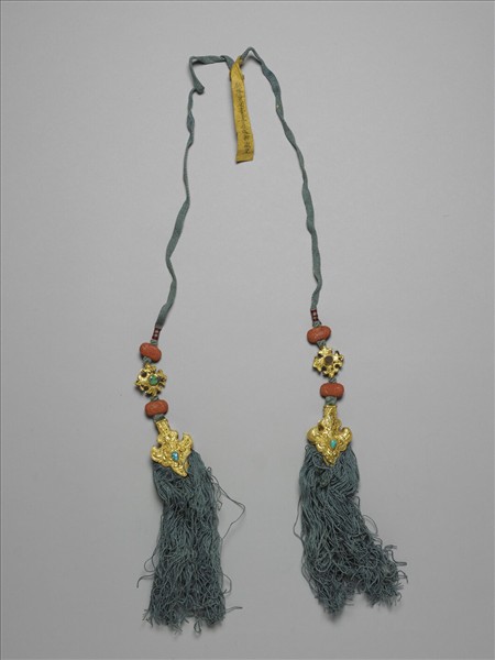 穿金鑲珊瑚松石綠線穗（一副）