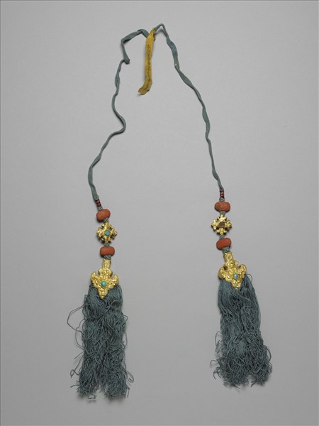 穿金鑲珊瑚松石綠線穗（一副）