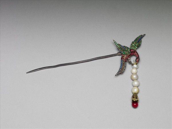 西洋玻璃鵲首銀簪