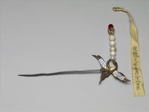 西洋玻璃鵲首銀簪