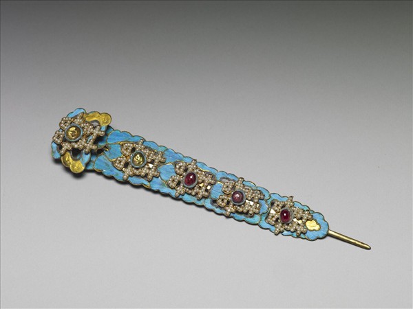 嵌寶石米珠點翠雙喜插簪