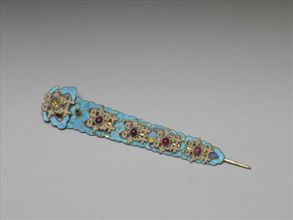 嵌寶石米珠點翠雙喜插簪