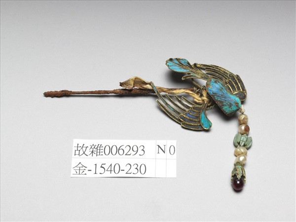 銀鍍金點翠鸚哥簪