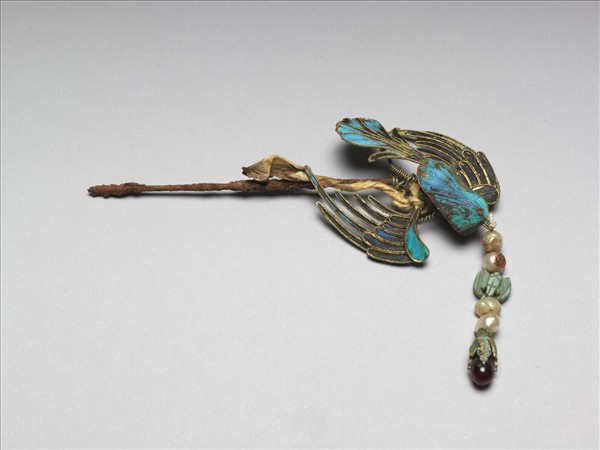 銀鍍金點翠鸚哥簪