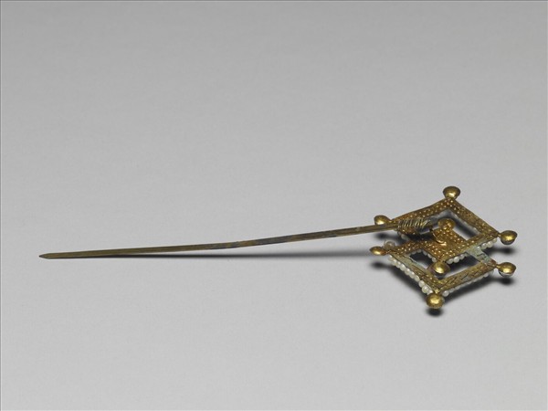 珍珠玻璃方勝簪