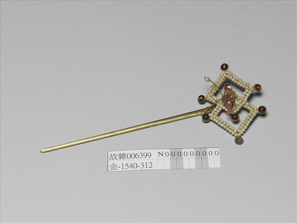 珍珠玻璃方勝簪