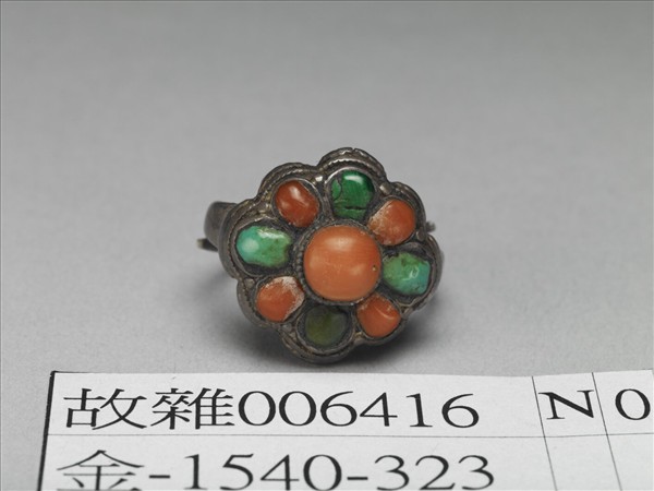 銀嵌珊瑚松石戒指