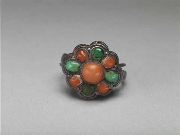 銀嵌珊瑚松石戒指