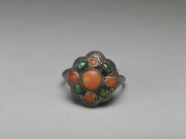 銀嵌珊瑚松石戒指