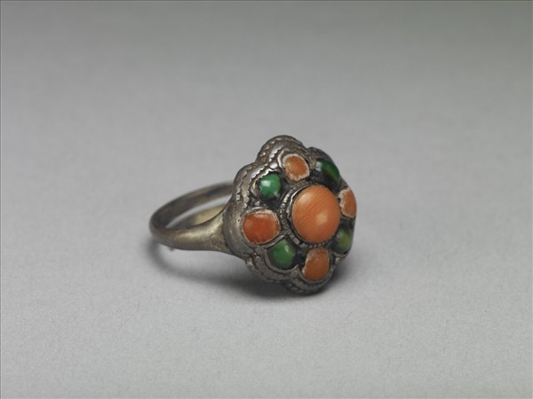 銀嵌珊瑚松石戒指