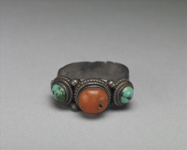 銀嵌珊瑚松石戒指