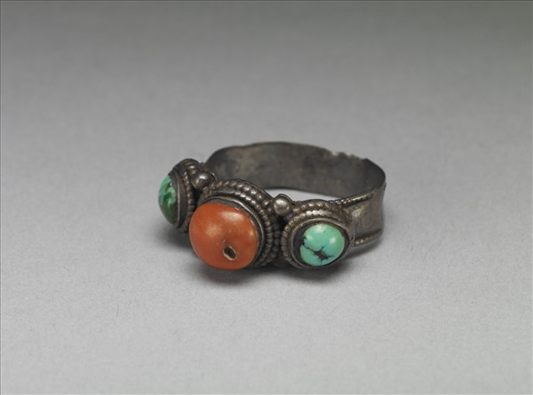 銀嵌珊瑚松石戒指